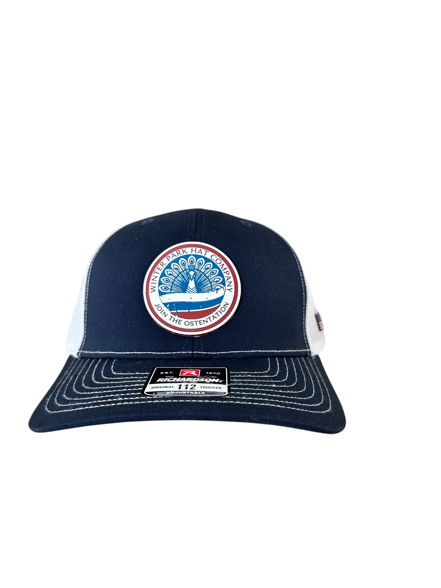 Ostentation Peacock Richardson 112-6-Panel Trucker Hat - Veteran's Collection