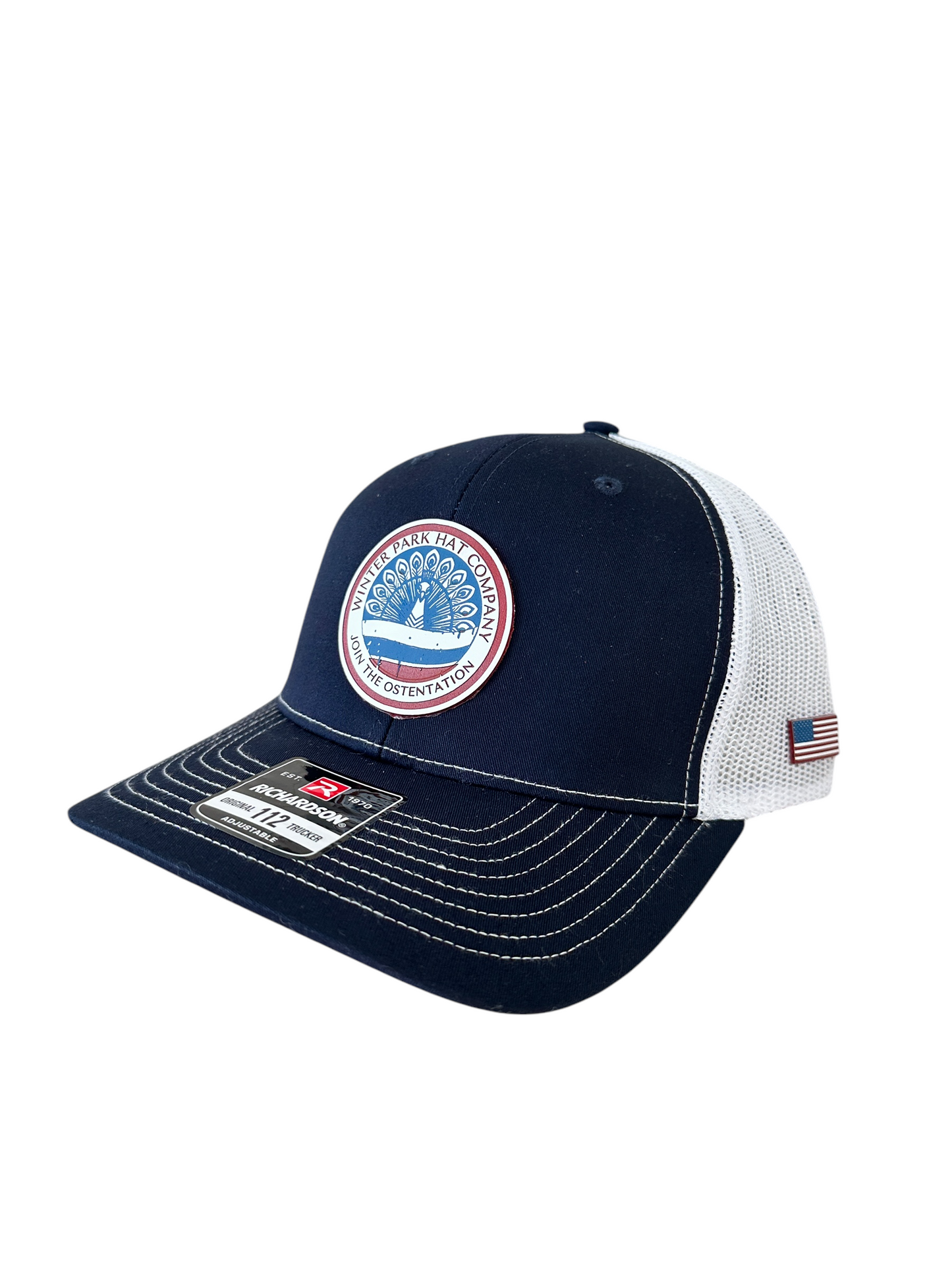 Ostentation Peacock Richardson 112-6-Panel Trucker Hat - Veteran's Collection