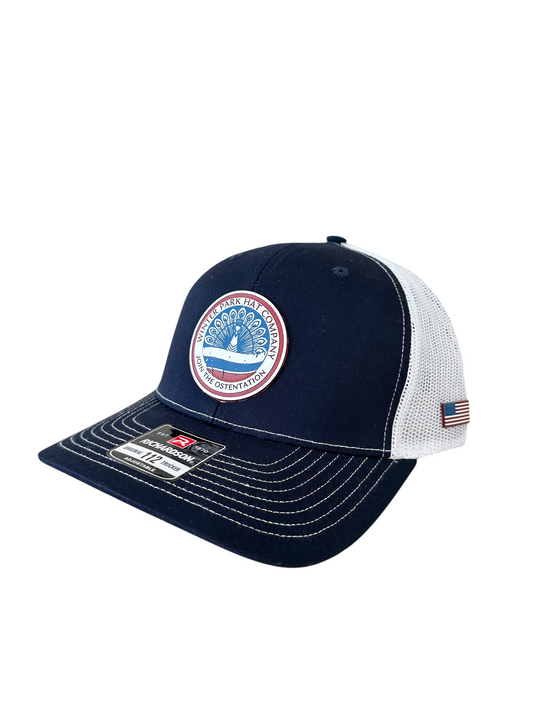 Ostentation Peacock Richardson 112-6-Panel Trucker Hat - Veteran's Collection